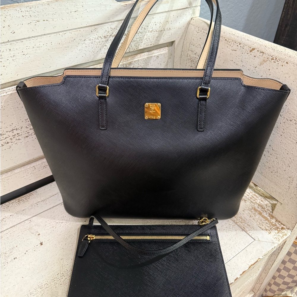 MCM Black and Gold Tote Bag with Structured Design